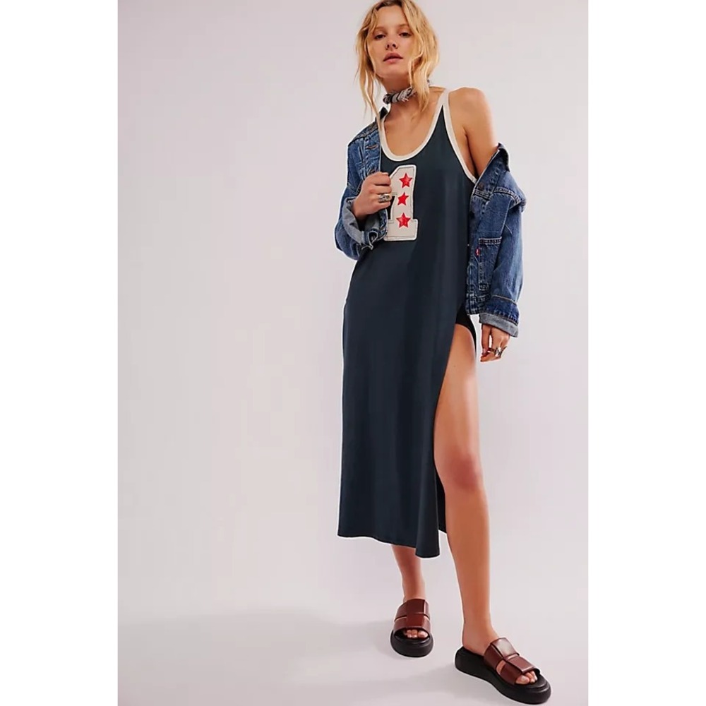 Daydreamer One Starry Maxi Muscle Tank XL Gray Longline Racerback Sporty Chic